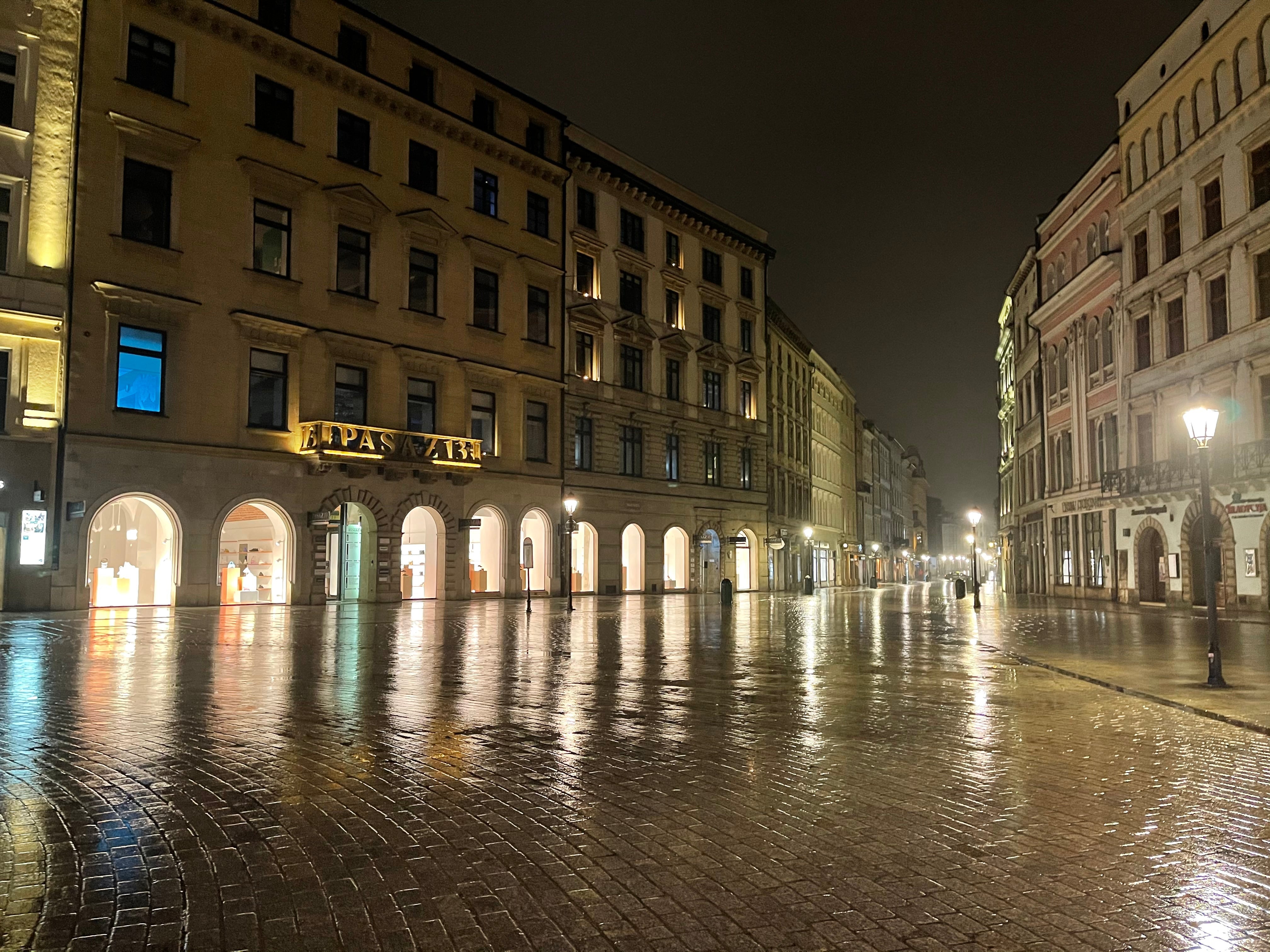 Architecture in Krakow - Krakow's main square at night